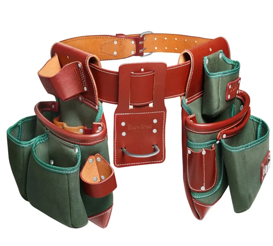 Bovino Nylon Leather Tool Belt System Heavy Duty Framer Carpenter Tool Belt with Dual Tool Pouches and Hammer Holder