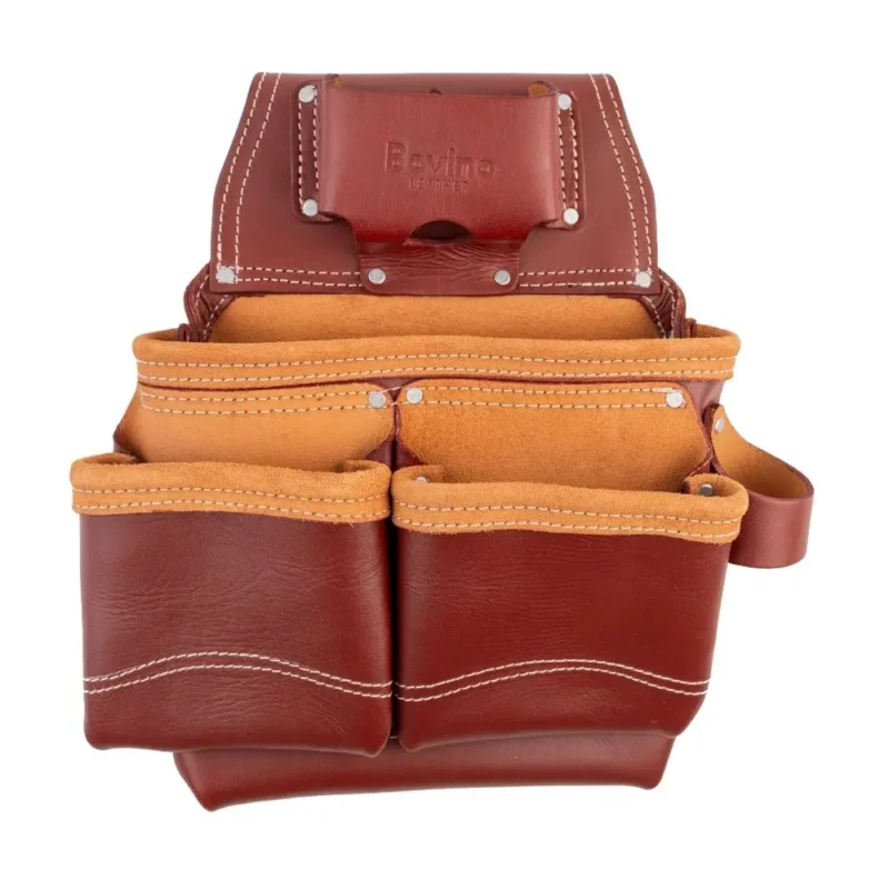 BOVINO Framer Leather Tool Belt Front View with 20 Pockets