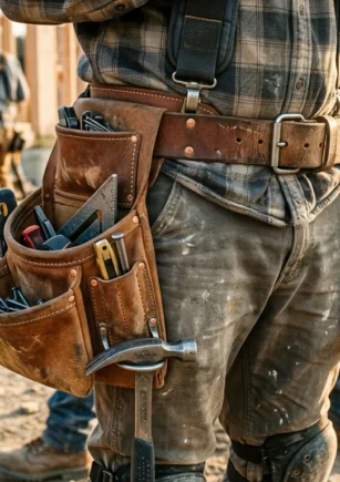man wearing bovino leather tool belt